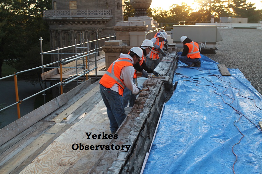 Yerkes observatory roofing work with crew